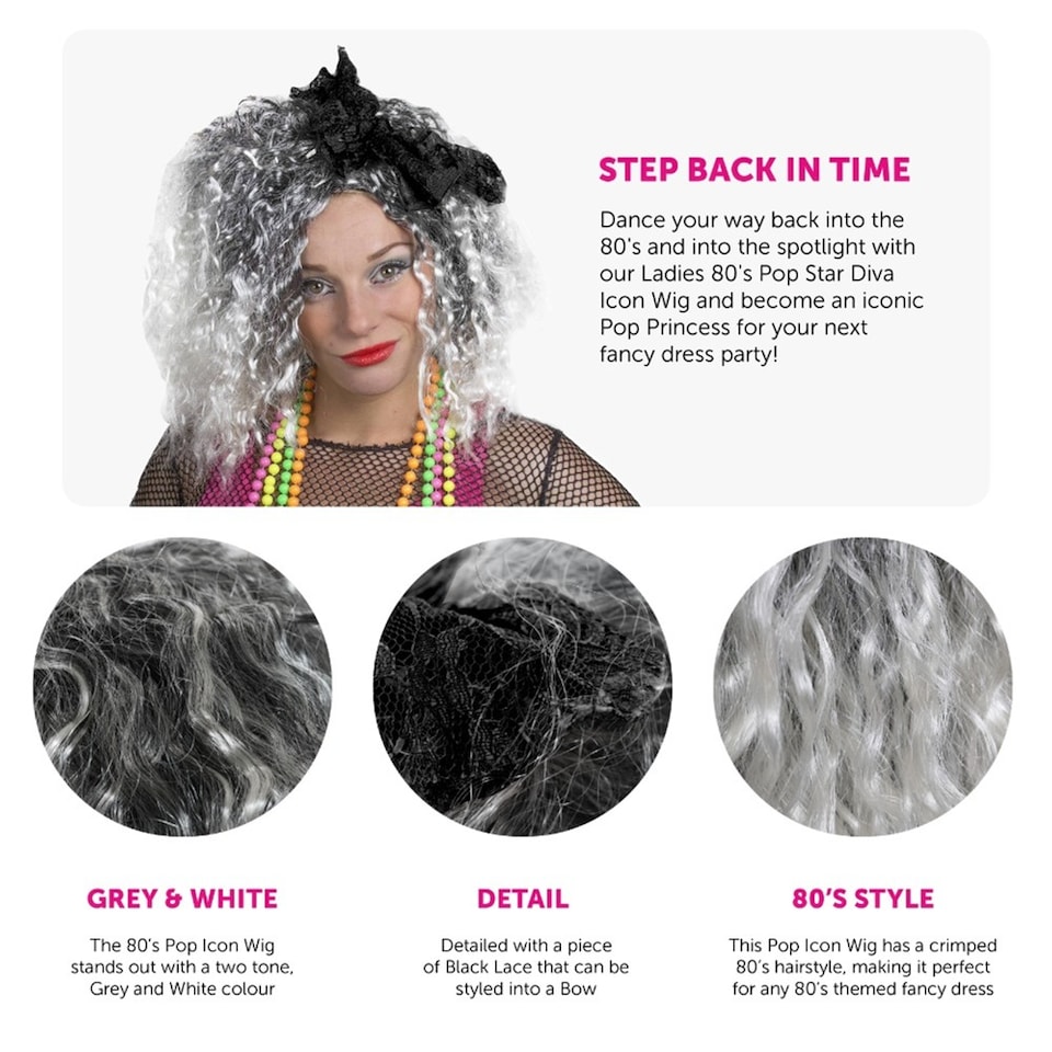 image 1 of 80s Pop Diva Wig with Black Bow | Black | One Size