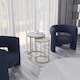 image 2 of 2Pc Round Nesting Stackable Sofa Side Bedside End Table Set Wood Top Metal Legs | Multi | White Marble Top with Gold Legs