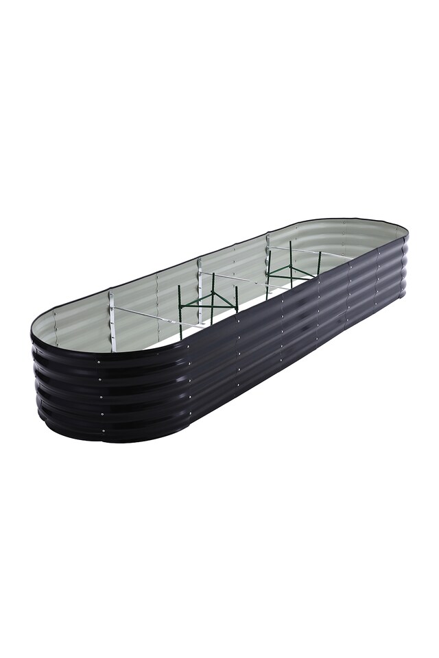 image 1 of Living and Home 3.2m Gardens Bed Oval-Shaped Galvanized Steel Garden Planter With Plant Support Trellis