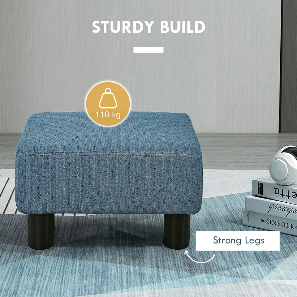image 1 of HOMCOM Chic Linen Fabric Footstool Ottoman Cube with 4 Plastic Legs Blue