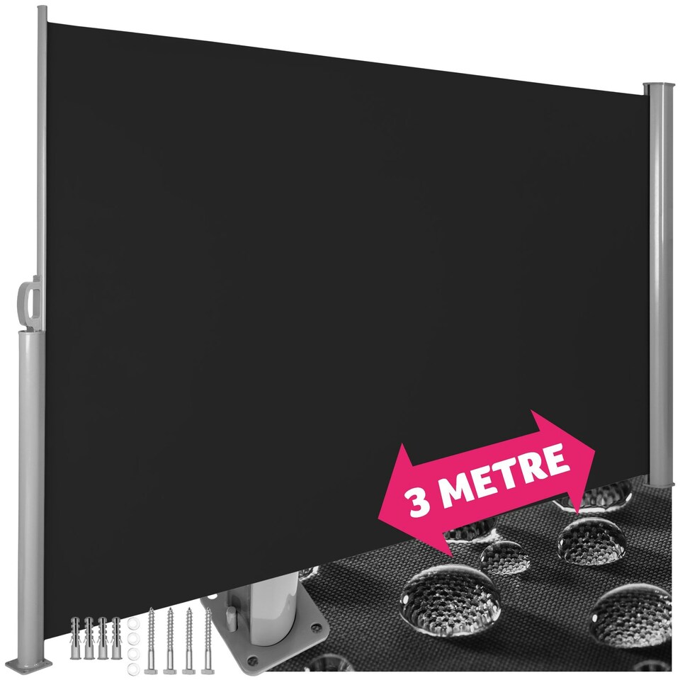 image 1 of Garden Privacy Screen with retractable side awning and aluminium casing Black | 200 x 300 cm