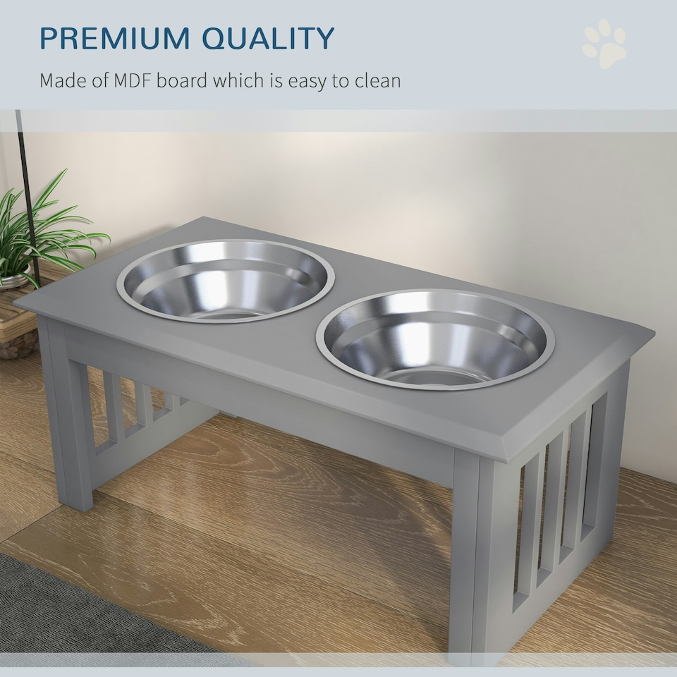 image 1 of PawHut Raised Dog Bowls Pet Feeder Raised Elevated Stainless Steel Food Grey