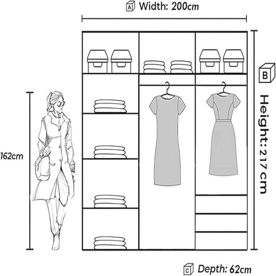 image 1 of Modern 200cm Sliding Mirrored Wardrobe with Drawers & Ample Storage | White, Black, Grey Grey | Grey200cm