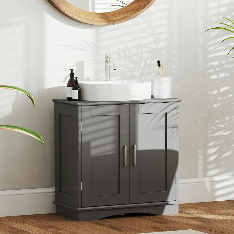 image 1 of COSTWAY Bathroom Vanity Cabinet Under Sink Cabinet Grey Grey
