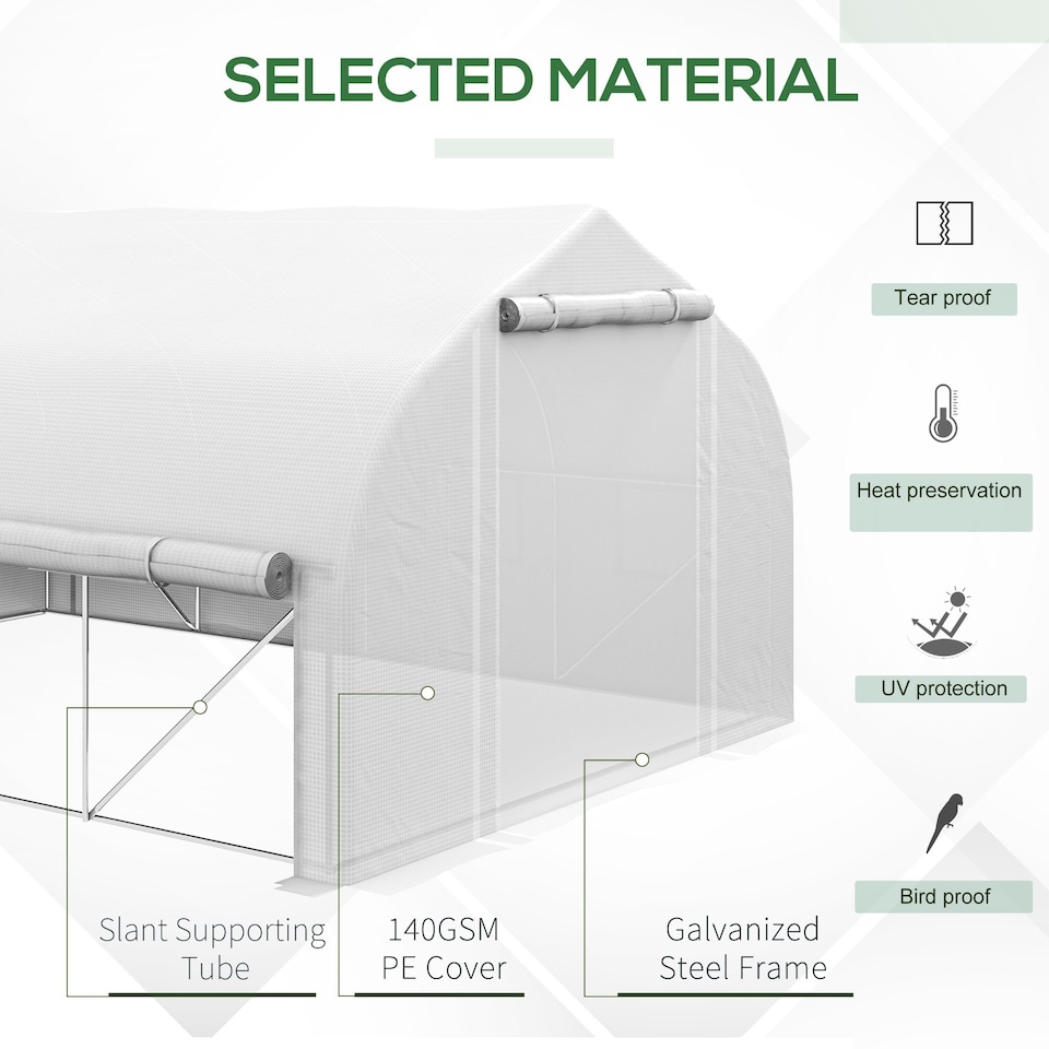 image 1 of Outsunny 4 x 3(m) Walk-in Tunnel Greenhouse, Roll Up Sidewalls, Mesh Door