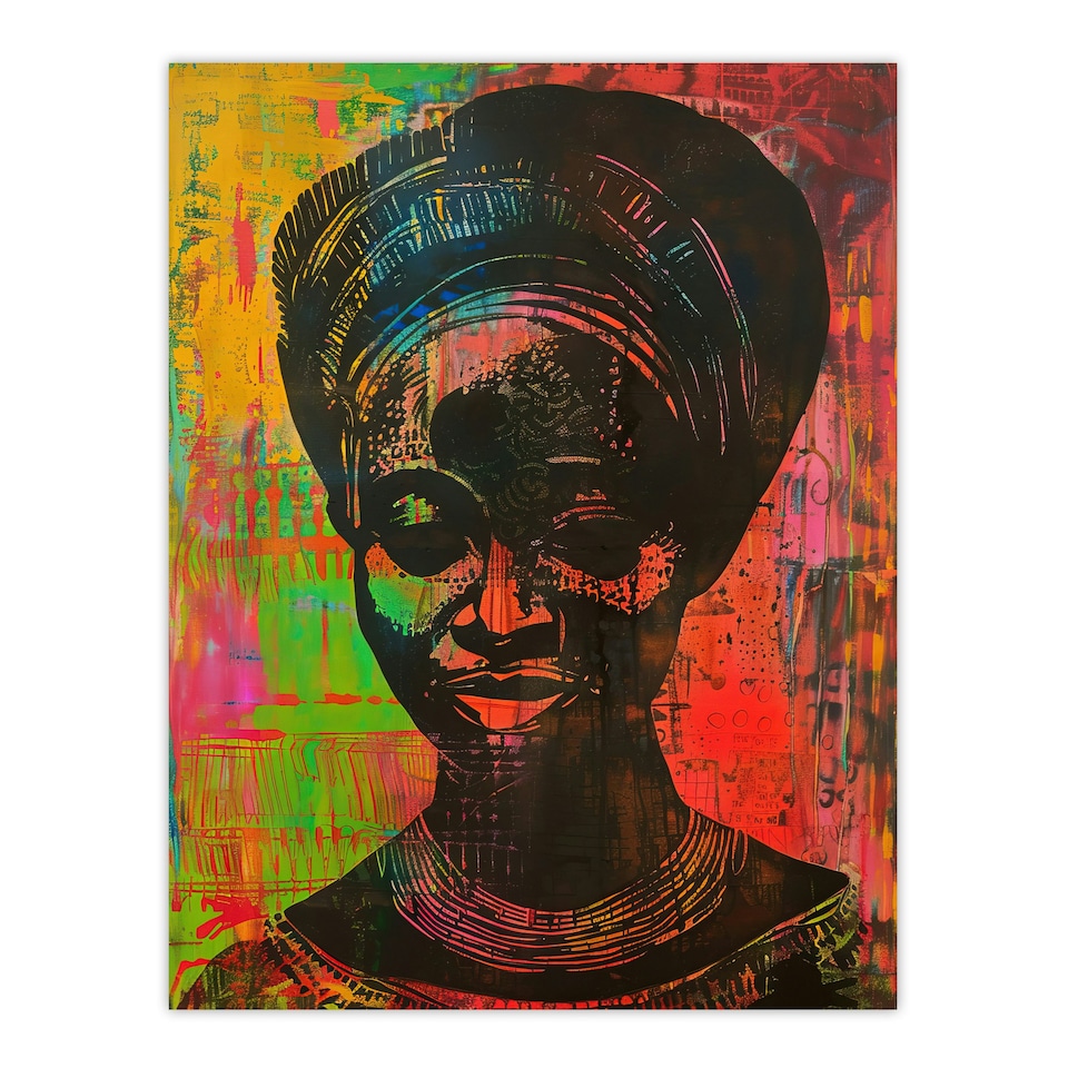 image 1 of Colourful West African Woman Modern Living Room Black Framed Wall Art Print A4