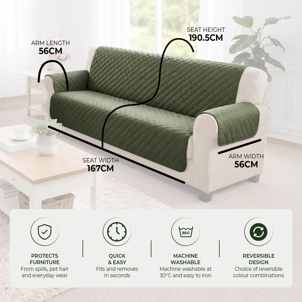 image 1 of Coopers Of Stortford 3 Seater Sofa Cover Quilted Washable Furniture Protector