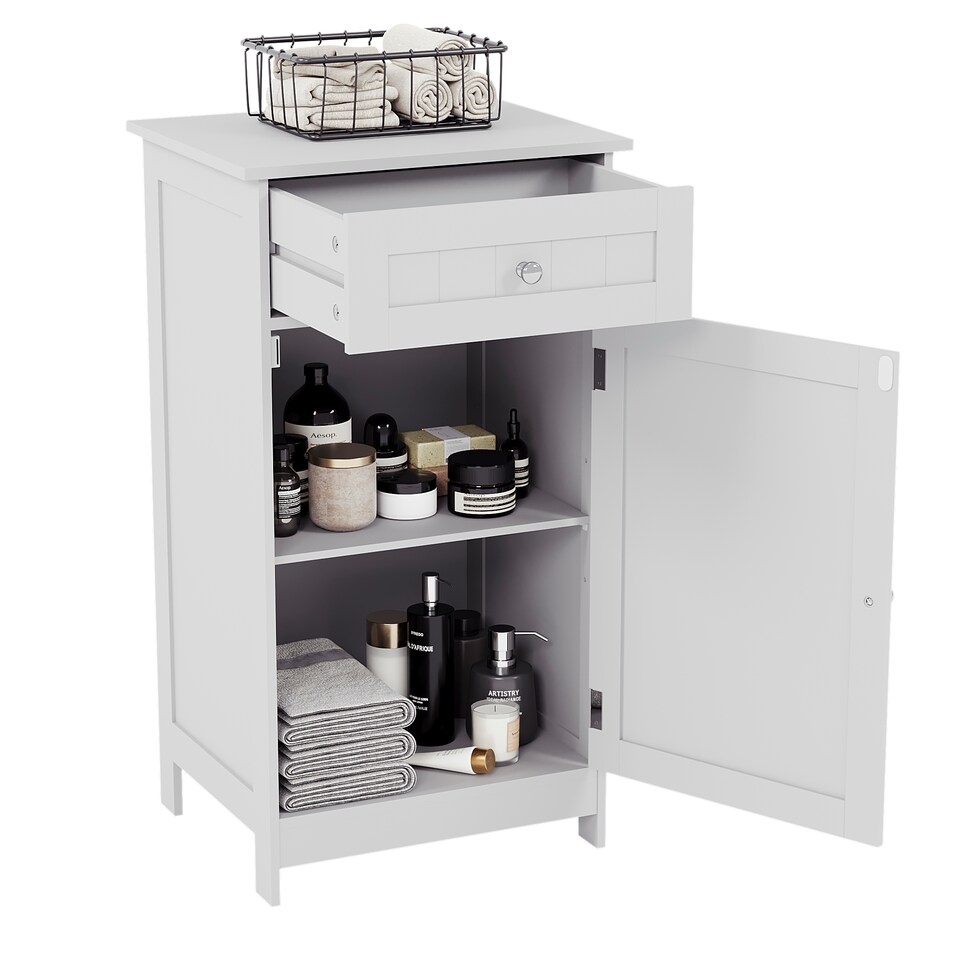image 1 of Bath Vida Priano 1 Door 1 Drawer Freestanding Bathroom Storage Cabinet, White