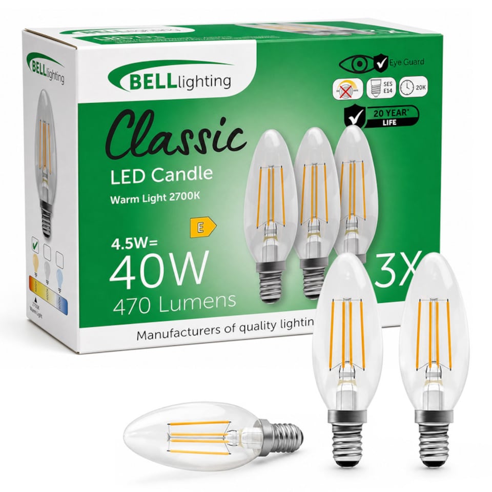 image 1 of BELL Lighting E14 SES LED Filament Candle 4.5W Light Bulb Warm White 2700K