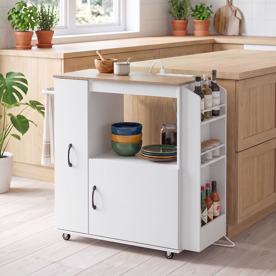 image 1 of HOMCOM Kitchen Trolley on Wheels, Rolling Kitchen Cart with Power Outlet