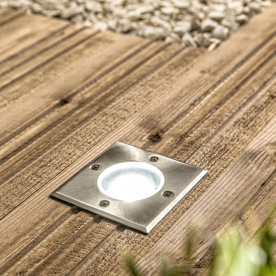 image 1 of CGC MYAH Square Stainless Steel Inground and Decking Light 10 cm | Silver | Stainless steel effect | Height: 10 cm Width: 10 cm Cut Out: 8.5 cm