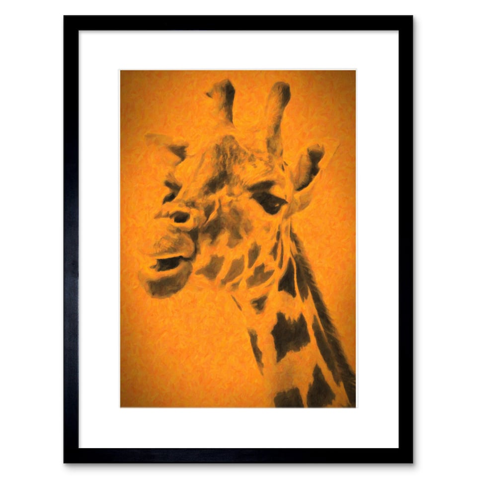image 1 of Giraffe Head Portrait Bold Orange Animal Lover 9x7" Black Framed Wall Art Print