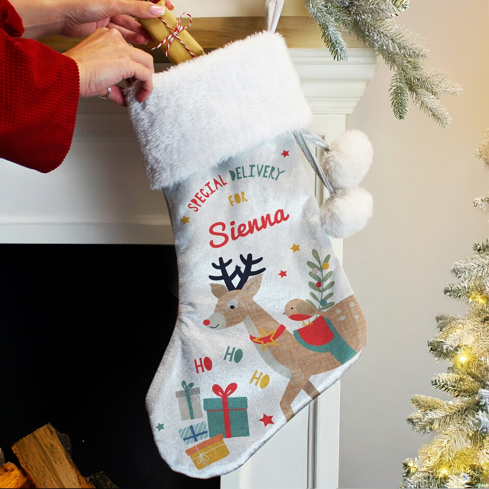 image 1 of Personalised Reindeer Christmas Stocking