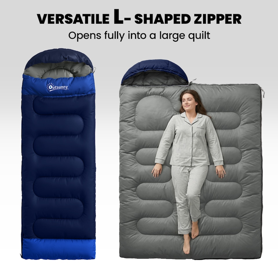 image 1 of Outsunny Sleeping Bag for Adults, Lightweight & Compact Sleeping Bag | Blue | Navy blue | 215 x 75 x 10 cm