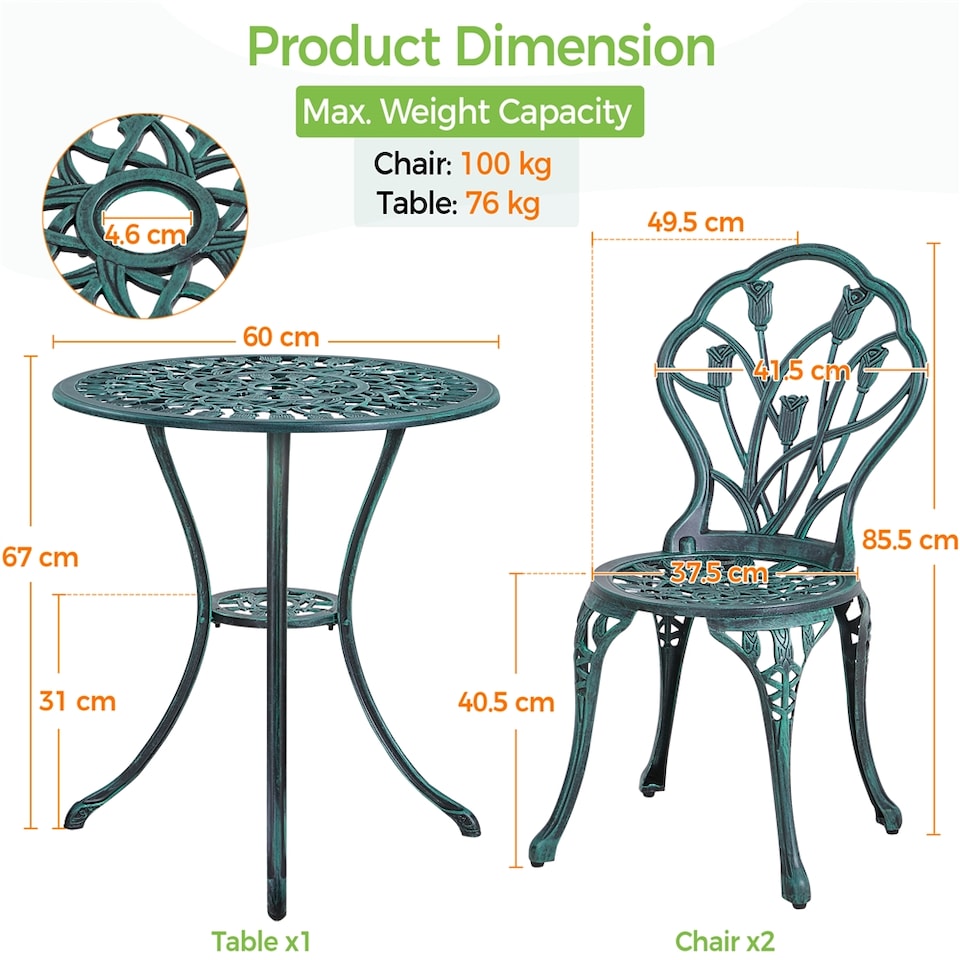 image 1 of Yaheetech 3 Piece Patio Bistro Table Set with Umbrella Hole-Green | Green | Green | 1