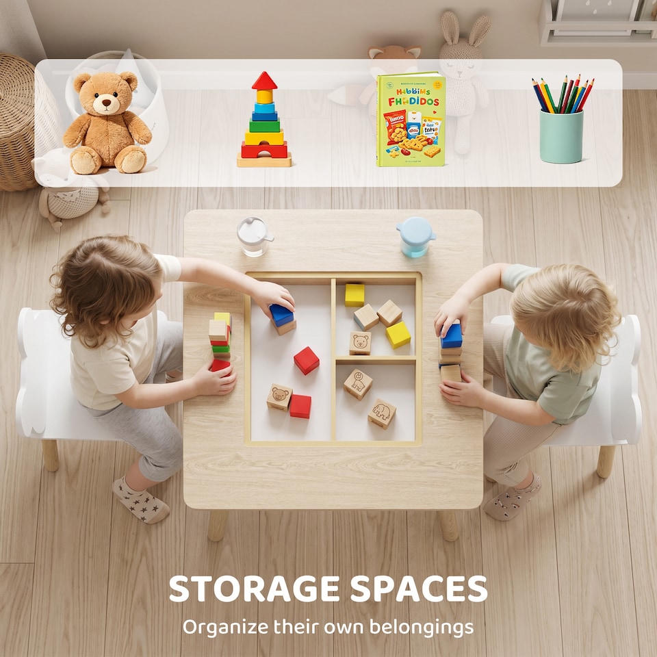 image 1 of AIYAPLAY 3-Piece Toddler Table and Chairs Set for Nursery, Playroom