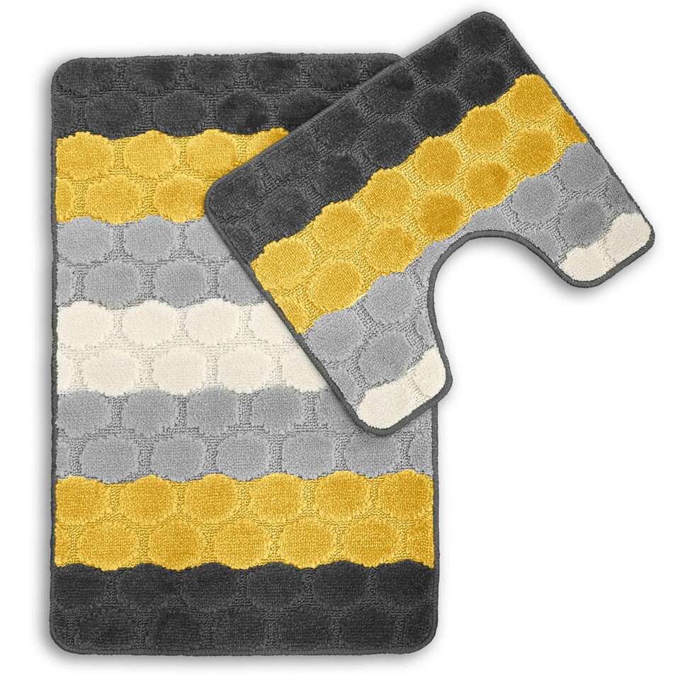 image 1 of Velosso Hex Stripe Bathmat Set Anti Slip Yellow