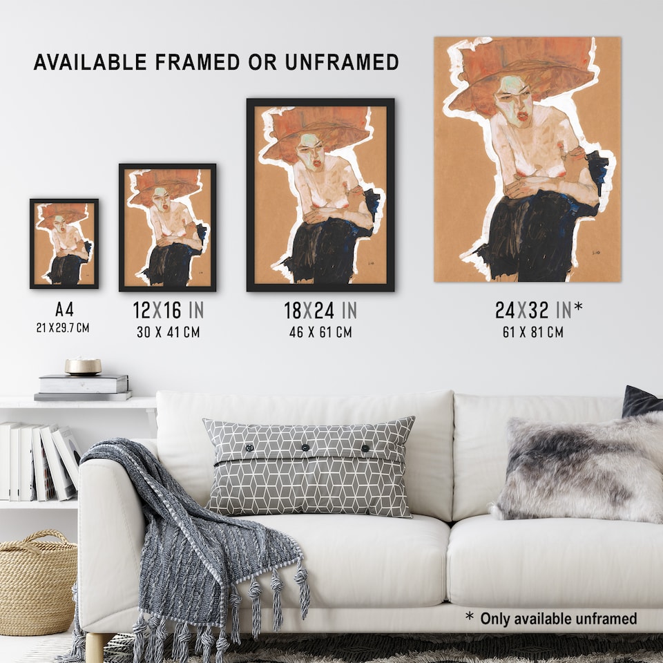 image 1 of The Malicious One Female Portrait Vintage Framed Wall Art Print Schiele 12x16"