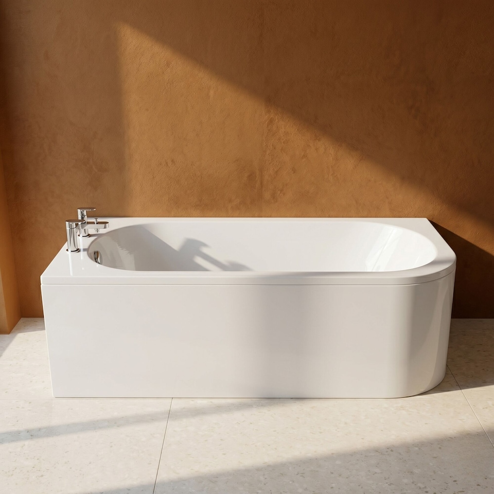 image 1 of Balterley Kingsley Left Hand Back to Wall Corner J Shaped Bath Tub and Panel - Balterley | White | White | 1