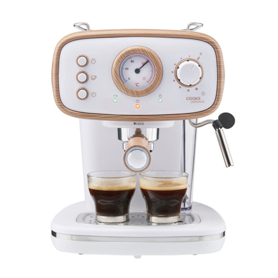 image 1 of Cooks Professional 15-Bar Retro Espresso Coffee Machine 1.2L with Frothing Steam Wand | White | Nordic White