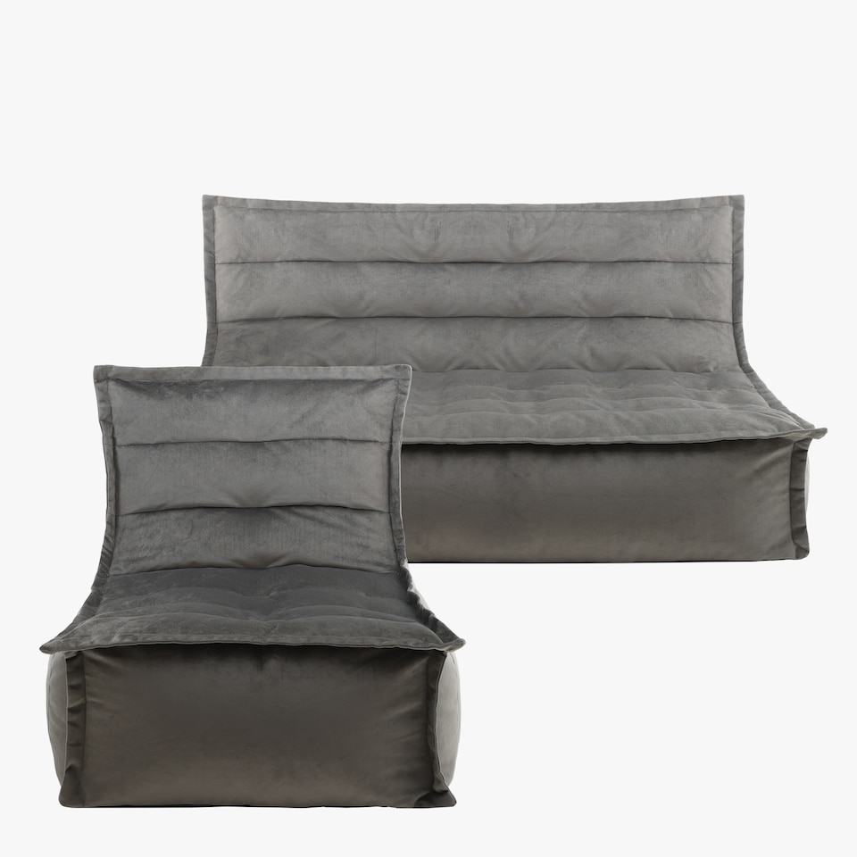 image 1 of Kota Velvet XL Bean Bag Sofa & Lounger Set Grey Bean Bag Chair | Grey | Grey | L | 1