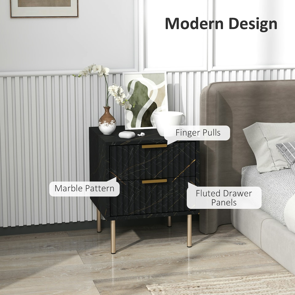image 1 of HOMCOM Bedside Table Bedside Cabinet with 2 Drawers for Bedroom White