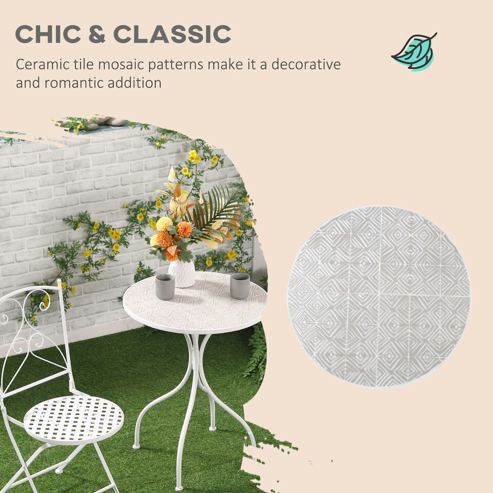image 1 of Outsunny 3 Piece Garden Bistro Set w/ Mosaic Top for Patio, Balcony, Poolside
