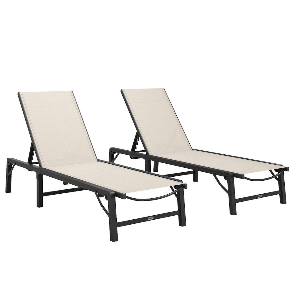 image 1 of Outsunny Folding Sun Lounger Set of 2, 5-Position Adjustable Reclining Garden Loungers, Garden Chaise Lounge Sunbed Recliner Chairs with Steel Frame for Beach, Porch, Patio, Camping, Khaki | Brown | Khaki