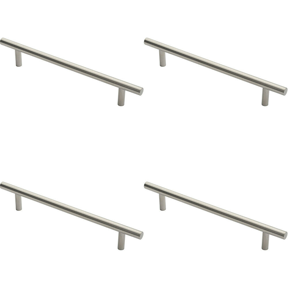 4x 19mm Straight T Bar Pull Handle 300mm Fixing Centres Satin Stainless Steel
