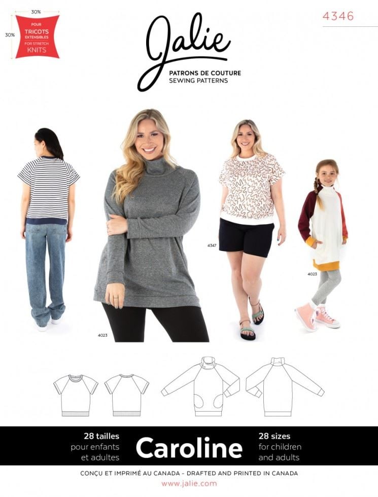 Jalie 4346 Caroline Raglan Tee & Tunic Paper Sewing Pattern – Children’s, Teenagers’ & Women’s Tops, Tunics & Sweaters, 28 Sizes, Easy