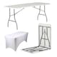image 1 of Harbour Housewares Folding Picnic Table with Fitted Tablecloth - 180cm (6ft) - White/White | White | White/White