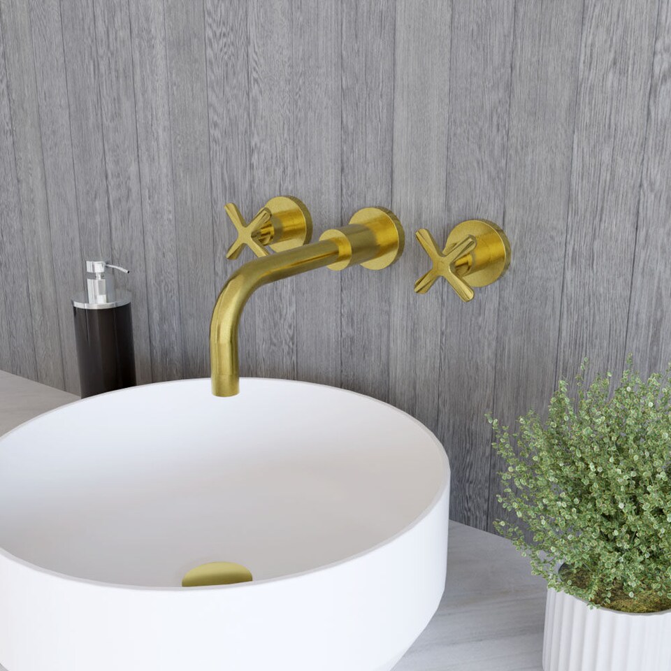 image 1 of Connect Wall Mount 3 TH Basin Mixer Tap, Curved Spout - Brushed Brass | Copper | Brushed Brass | 1