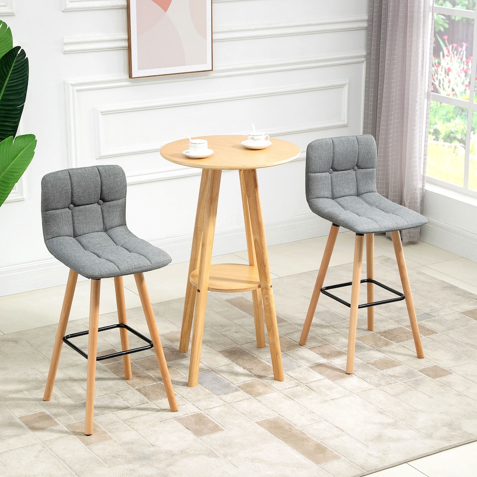 image 1 of HOMCOM Breakfast Bar Stool Set of 2 Armless Button-Tufted Counter Height Bar Chairs with Wood Legs & Footrest, Grey