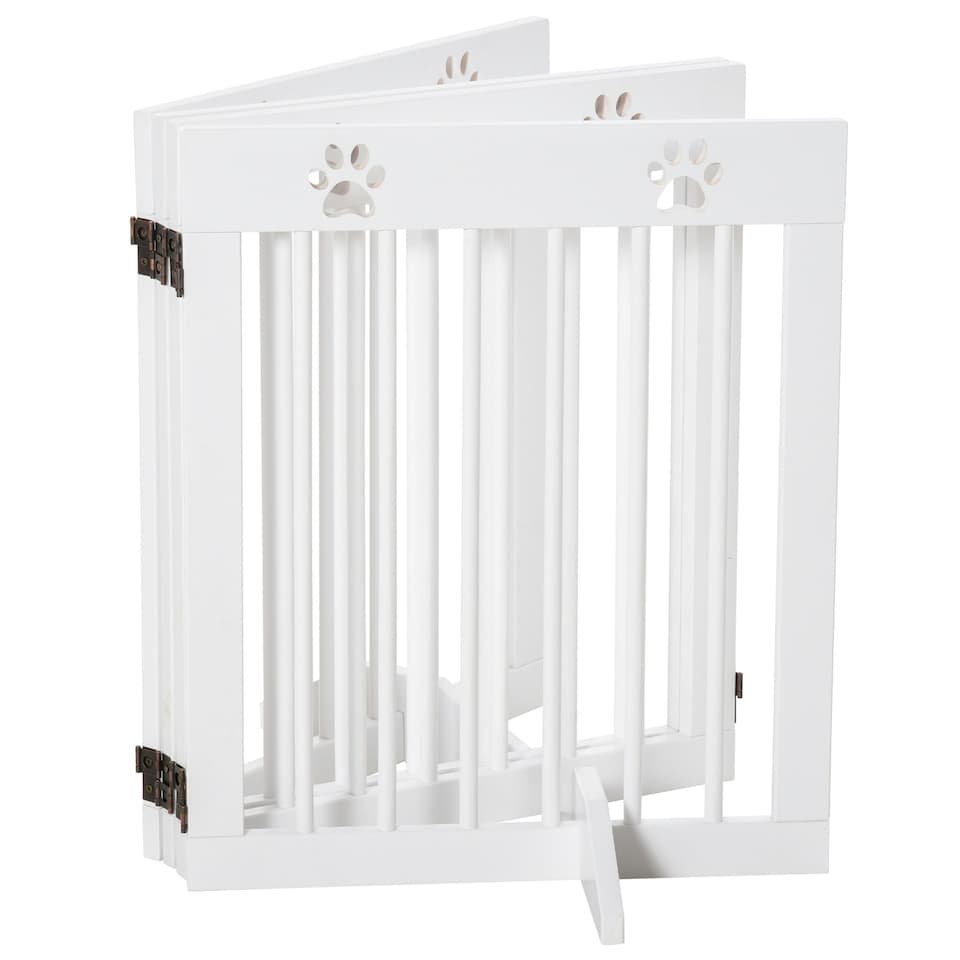 image 1 of PawHut Pet Gate 4 Panel Wooden Dog Barrier Folding Fence w/ Support Feet