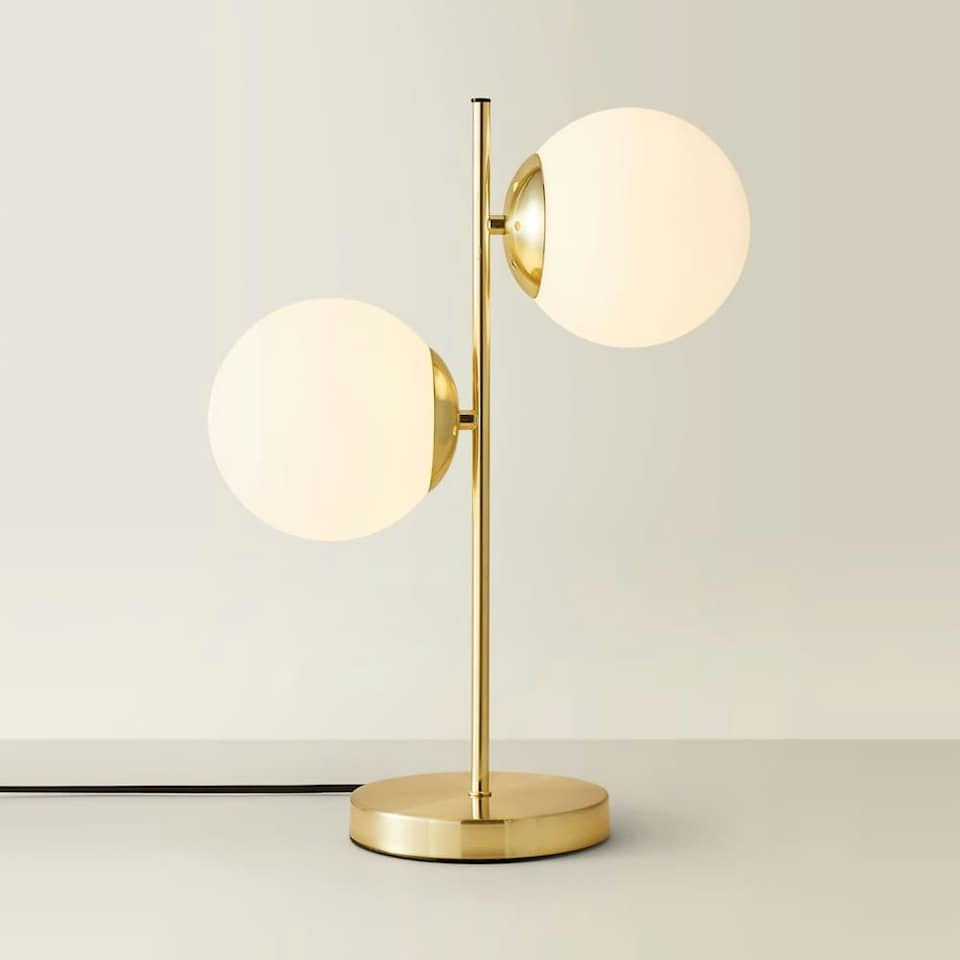 image 1 of ValueLights Jas Gold Metal Table Lamp with White Frosted Glass Shades