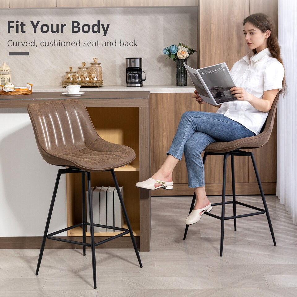 image 1 of HOMCOM Swivel Bar Stools Set of 2, PU Leather Upholstery