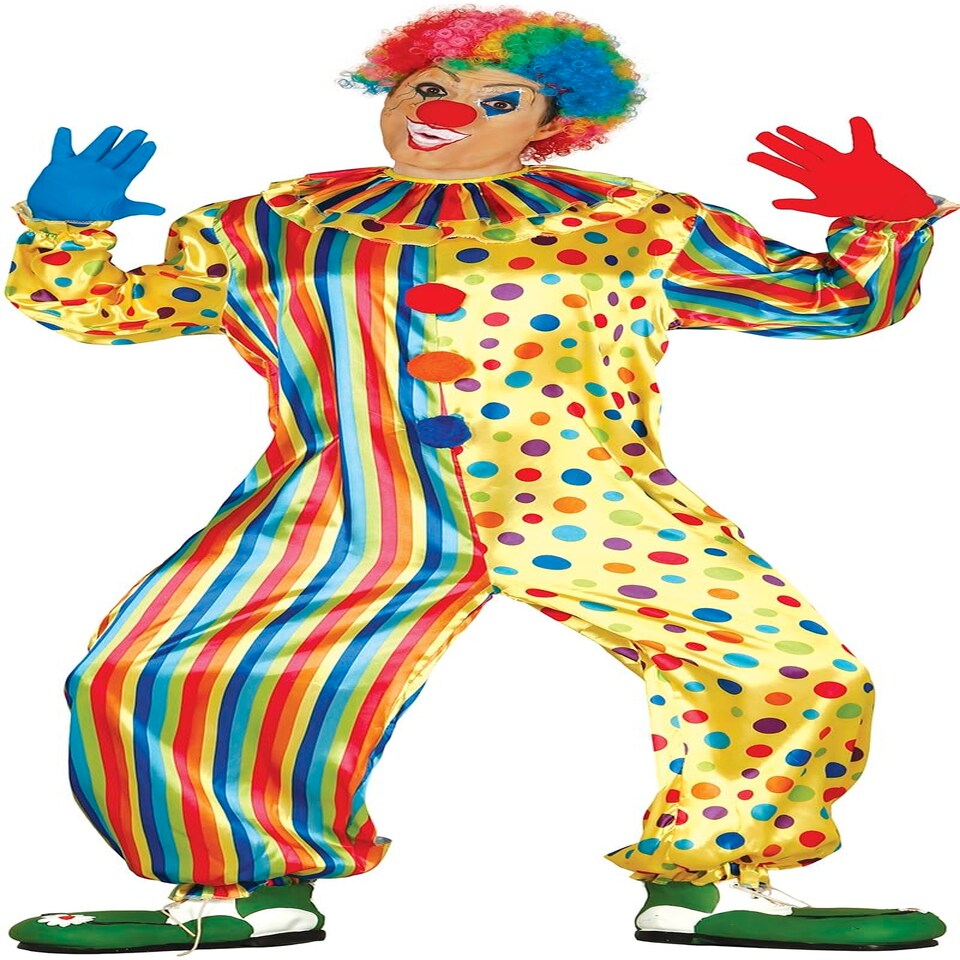 image 1 of Fancy Dress Adult Multi Colour Onesie Clown - S