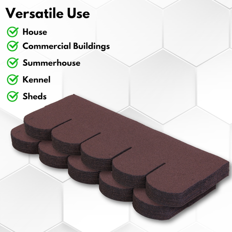 image 1 of Premium Asphalt Roof Shingles - Fish Scales Design 80 x 31.5 cm Weather Resistant Roofing Felt (25 Pcs)