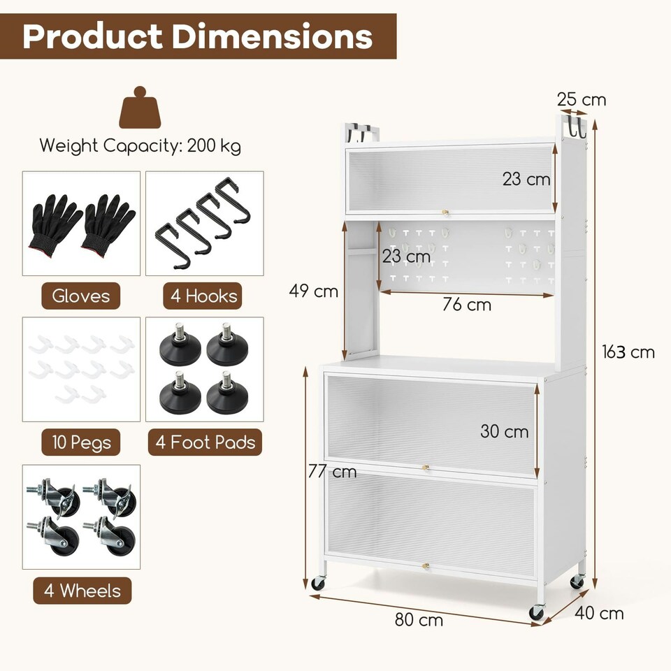 image 1 of COSTWAY 5 Tier Kitchen Cupboard Bakers Rack Microwave Stand White Black