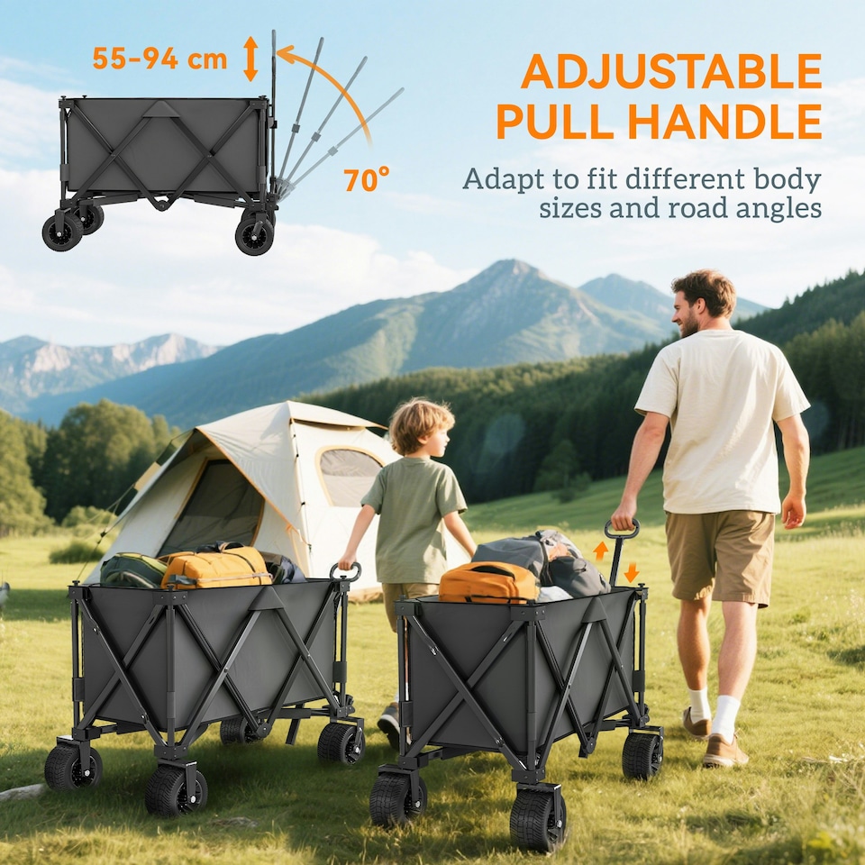image 1 of Outsunny Folding Wagon Garten Cart Collapsible Camping Trolley on Wheels, Grey