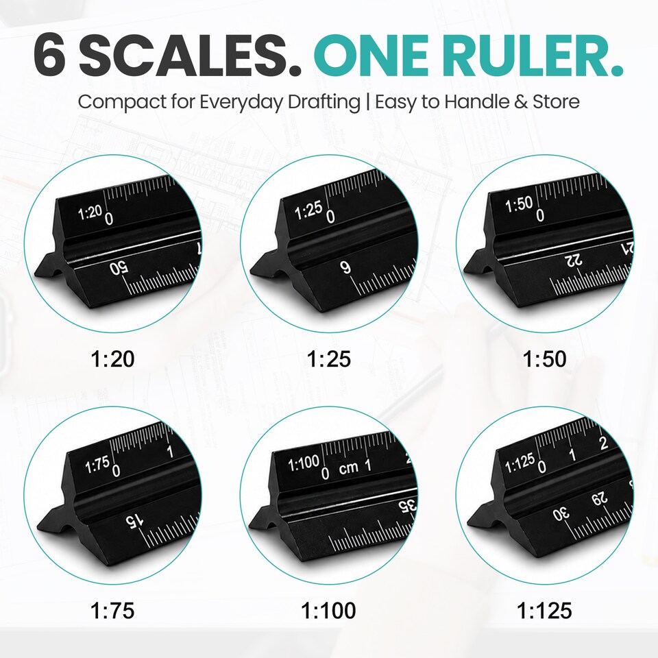 image 1 of 30cm Aluminium Triangular Ruler with 6 Precision Scales - 1pc