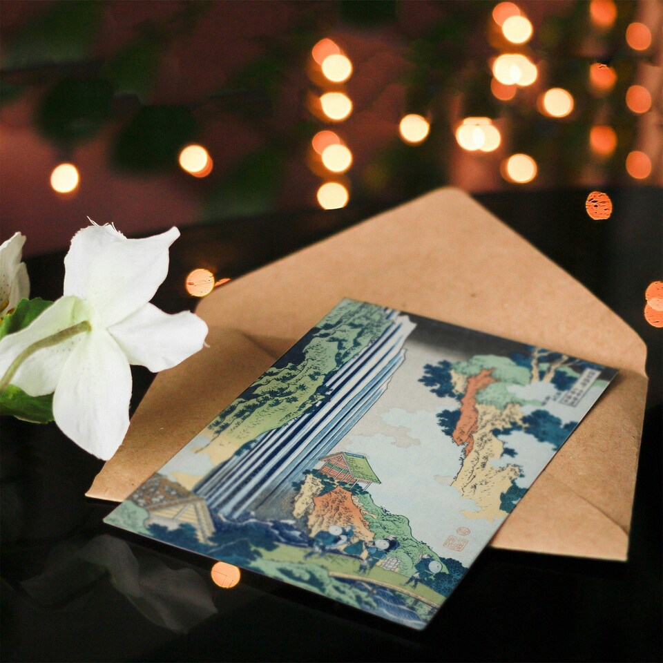image 1 of Katsushika Hokusai Japanese Art Card Ono Waterfall on Kisokaido Road