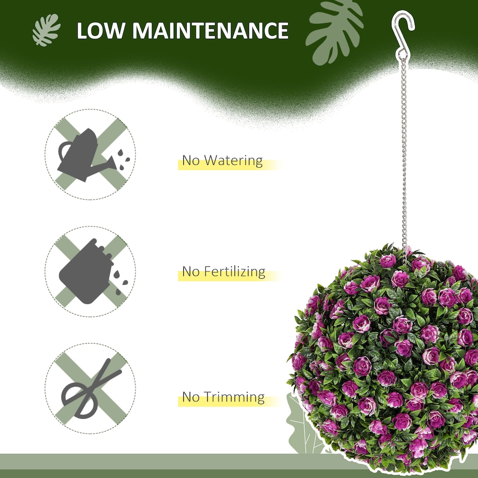 image 1 of HOMCOM Set of 2 Decorative Artificial Plants, UV-protected Artificial Plant Topiary Rose Balls, Fake Plants for Home Indoor outdoor Decor, 28cm, Purple