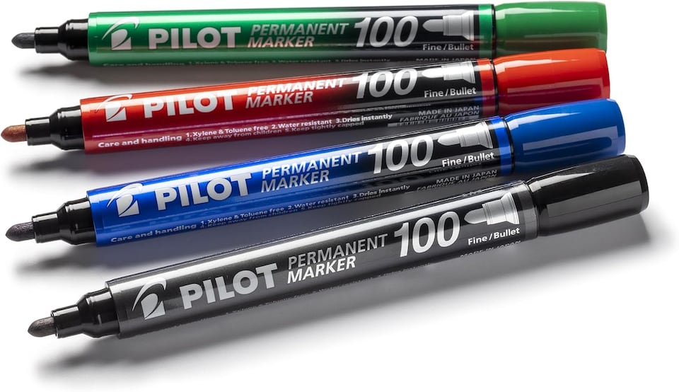 image 1 of Pilot 100 Permanent Markers Black Bullet Tip Value Pack 20