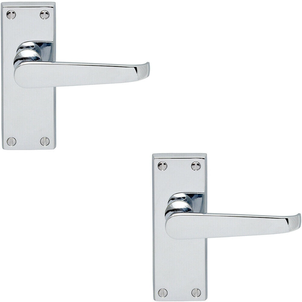Loops 2x Straight Victorian Lever on Rectangular Latch Backplate Handle Chrome