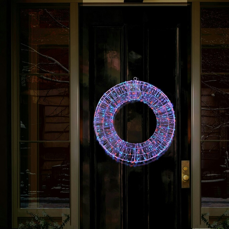 image 1 of Premier Light Up White Christmas Wreath Rainbow LEDs 45cm