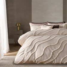 OHS Tufted Contour Bedding Set Duvet Cover with Pillowcase | White | Ivory | Double