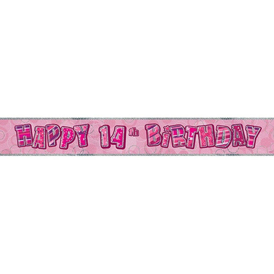 image 1 of Unique Party Childrens Happy Birthday Glitz Foil Banner - Pink - 3rd