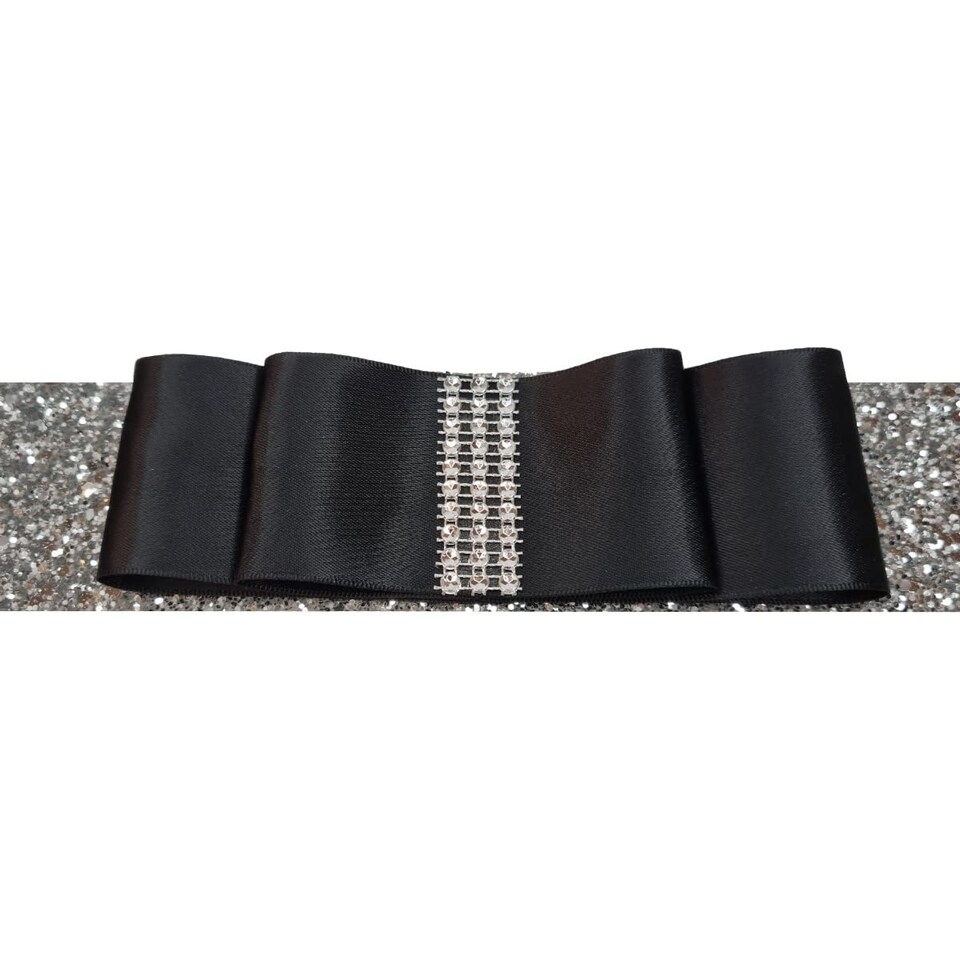 image 1 of FURNISHED Blackout Roller Blind with Silver Glitter Trim and Black Bow Trimmable Window Shade | Purple | Aubergine | (W) 120cm x (L) 165cm