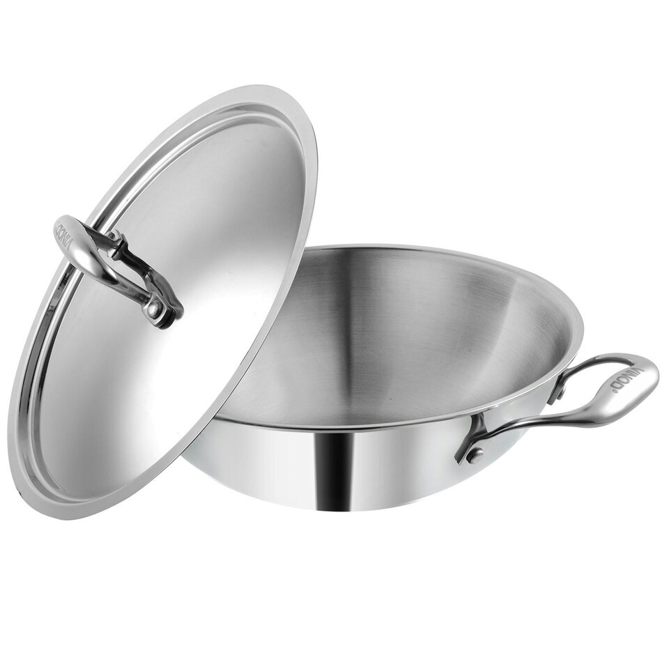 image 1 of Vinod Platinum Triply Stainless Steel Kadai with Lid 32 cm - 5.5 litre